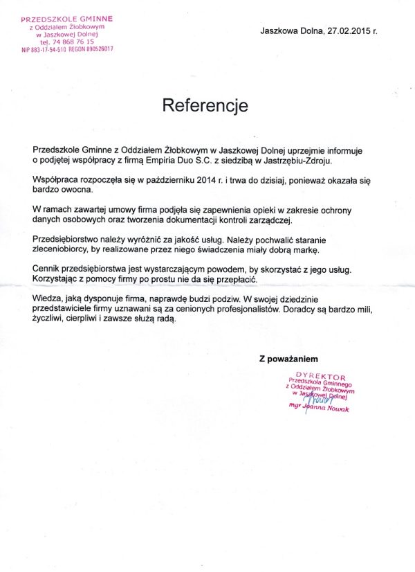 Przedszkole Gminne z Oddziałem Żłobkowym w Jaszkowej Dolnej