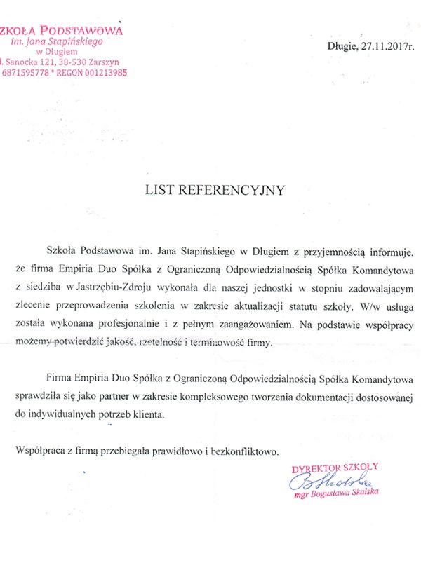 Szkoła Podstawowa  im. Jana Stapińskiego w Długiem