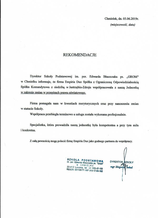 Szkoła Podstawowa im. por. Edwarda Błaszczaka ps. "GROM"  w Chmielku