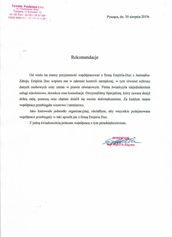 Szkoła Podstawowa im. Powstańców Wlkp. w Pyszący