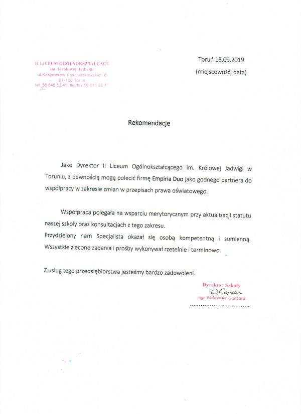 II Liceum Ogólnokształcąceim. Królowej Jadwigi w Toruniu