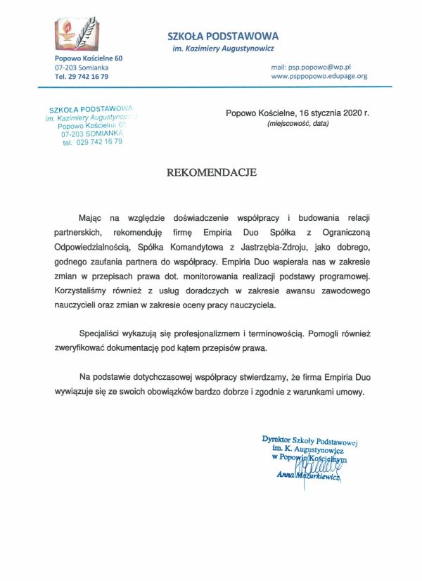 Szkoła Podstawowa im. Kazimiery Augustynowicz w Popowie Kościelnym