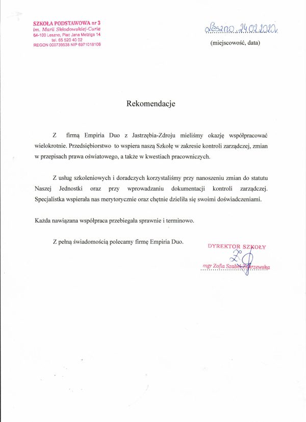 Szkoła Podstawowa nr 3im. Marii Skłodowskiej-Curie w Lesznie